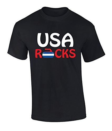 Funny Olympic Curling Pun USA Rocks Graphic Tee Shirt Black