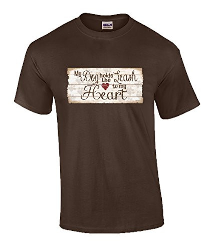 Paw Print My Dog Holds The Leash to My Heart Adult Tee Shirt Dark Chocolate