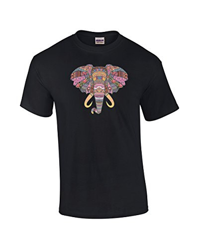 Patternized Colorful Elephant Face Tee Shirt Black