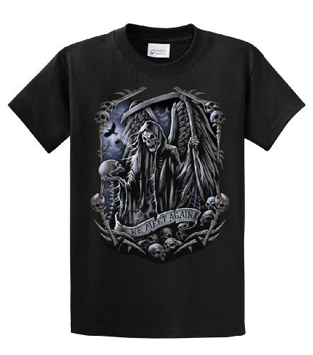 Biker Grim Reaper We Meet Again Skeletons Skull Scary Men's Short Sleeve T-shirt Biker Grim Reaper We Meet Again Skeletons Skull Scary Men's Short Sleeve T-shirt