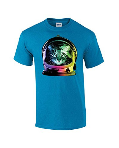 Neon Astronaut Space Cat Funny Tee Shirt AntiqueSapphire