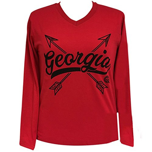 Girlie Girl Originals Georgia Arrows Vee Neck Long Sleeve Tee Shirt Red