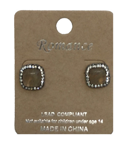 Golden Stella Square Stone with Crystal Paved Post Earrings