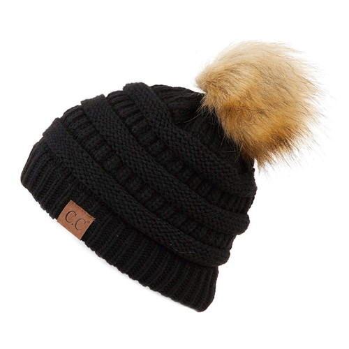 C.C Women's Beanie With Faux Fur Pom C.C Women's Beanie With Faux Fur Pom