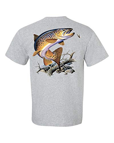 Fishing Brown Trout Adult Short Sleeve Tee Shirt Sports Gray Fishing Brown Trout Adult Short Sleeve Tee Shirt Sports Gray