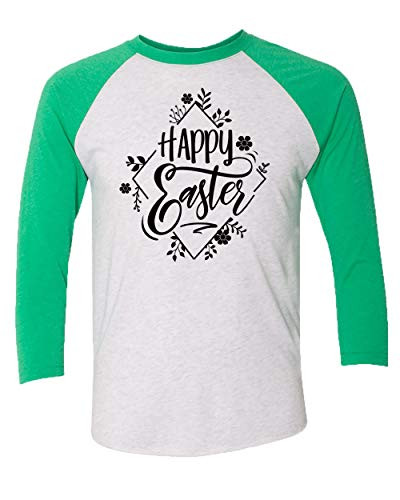 Trenz Shirt Company Happy Easter with Floral Design Ladies Baseball Tee Green Trenz Shirt Company Happy Easter with Floral Design Ladies Baseball Tee Green