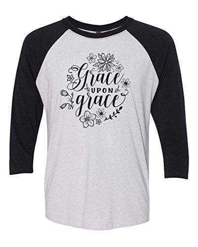 Christian Grace Upon Grace Ladies Baseball Tee Black/Heather White