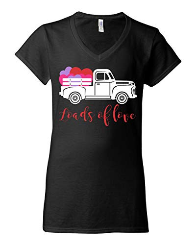 Loads of Love Valentine's Day Women's Vee Neck Shirt Black