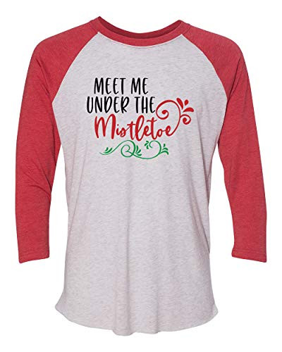 Holiday Meet Me Under The Mistletoe Adult Baseball Tee Red