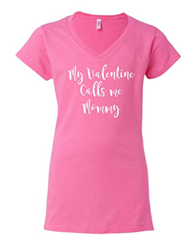 Calls Me Mommy Valentine's Day Women's Vee Neck Shirt Azalea