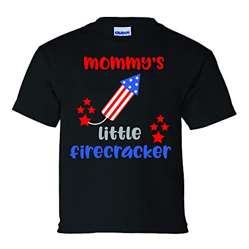 Patriotic Mommy's Little Firecracker Youth Short Sleeve Tee Shirt Black Patriotic Mommy's Little Firecracker Youth Short Sleeve Tee Shirt Black