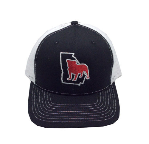 It's All About The South GA Outline with Bulldog Snapback Hat Black White Mesh