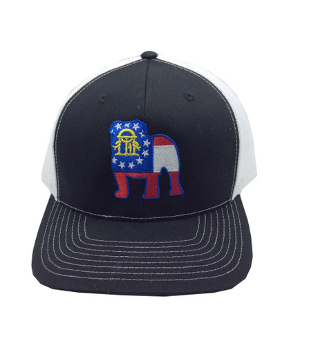 It's All About The South Georgia Flag Bulldog Snapback Hat- Black/White Mesh