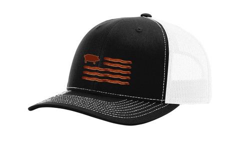 Funny Men's Bacon American Flag Trucker Hat