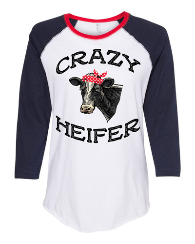 Women's Cow Bandana Crazy Heifer Ladies Fit Raglan Short Sleeve T-shirt Women's Cow Bandana Crazy Heifer Ladies Fit Raglan Short Sleeve T-shirt
