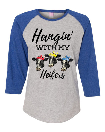 Women's Cow Bandana Hangin With My Heifers Ladies Fit Raglan Short Sleeve T-shirt Women's Cow Bandana Hangin With My Heifers Ladies Fit Raglan Short Sleeve T-shirt