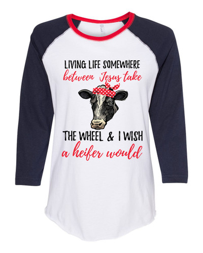 Women's Cow Bandana Jesus Take the Wheel Heifer Ladies Fit Raglan Short Sleeve T-shirt Women's Cow Bandana Jesus Take the Wheel Heifer Ladies Fit Raglan Short Sleeve T-shirt