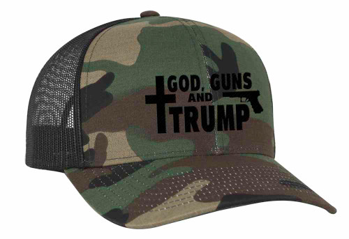 Men's Embroidered God, s, and Trump Mesh Back Trucker Cap