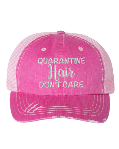Women's Embroidered Quarantine Hair Don't Care Distressed Baseball Cap Women's Embroidered Quarantine Hair Don't Care Distressed Baseball Cap