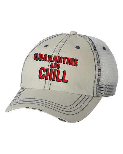 Women's Funny Quarantine and Chill Distressed Baseball Cap Women's Funny Quarantine and Chill Distressed Baseball Cap
