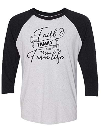 Christian Faith Family and Farm Life Ladies Baseball Tee Black/Heather White