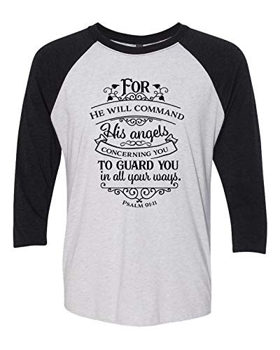 Christian He Will Command His Angels.Psalm 91:11 Ladies Baseball Tee Black