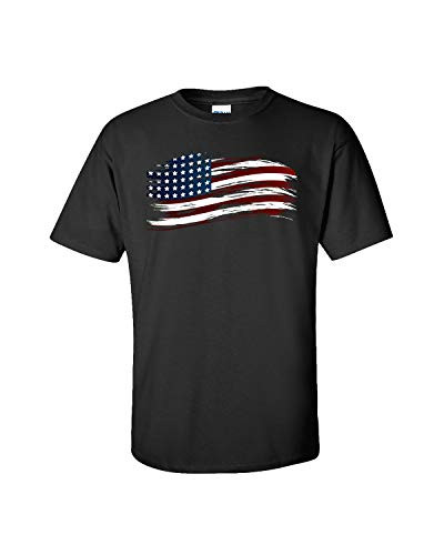 Patriotic Tattered American Flag Adult Short Sleeve Tee Shirt Black Patriotic Tattered American Flag Adult Short Sleeve Tee Shirt Black