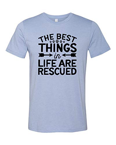 The Best Things in Life are Rescued Adult Short Sleeve Jersey Tee Heather Blue