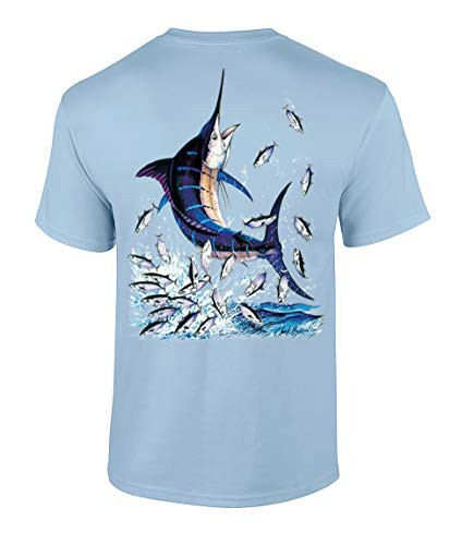 Fishing Blue Marlin Adult Short Sleeve Tee Shirt Light Blue
