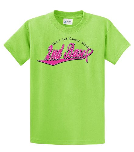 Don't Let Cancer Steal 2Nd Base  Adult Tee Shirt Lime Don't Let Cancer Steal 2Nd Base  Adult Tee Shirt Lime