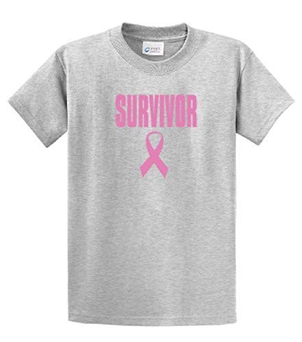 Cancer Awareness Tee Shirt Survivor in Pink with Ribbon Lightgrey Cancer Awareness Tee Shirt Survivor in Pink with Ribbon Lightgrey
