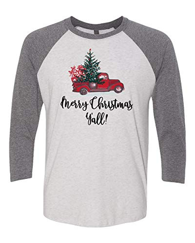 Merry Christmas Ya'll! Ladies Adult Baseball Tee Heather Gray