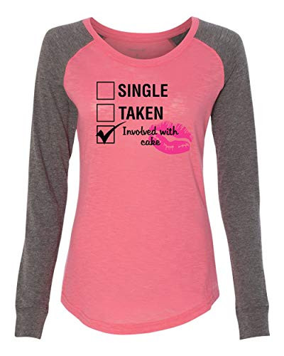Involved with Cake Valentine's Day Women's Raglan Long Sleeve Shirt Coral/Granite