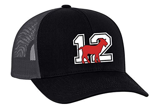 Trenz Shirt Company New England #12 Goat Trucker Mesh Snapback Hat Black Graphite Mesh