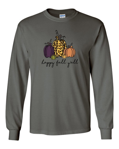 Cute Pumpkin Happy Fall Y'all Unisex Adult Long Sleeve T-shirt