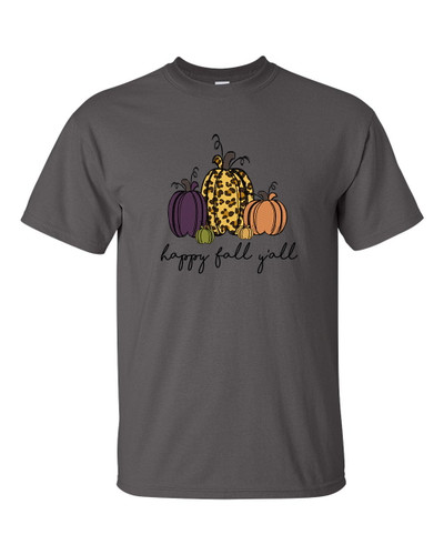 Cute Pumpkin Happy Fall Y'all Unisex Adult Short Sleeve T-shirt