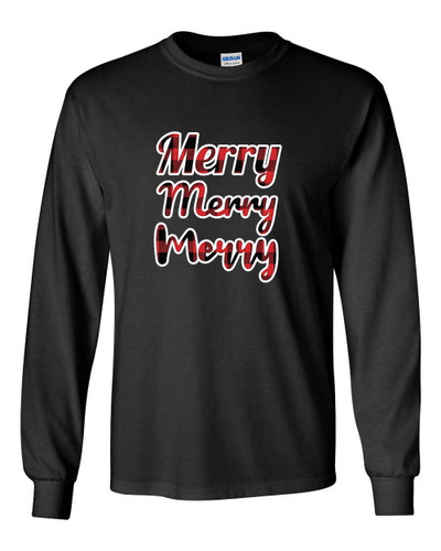 Merry Merry Merry Buffalo Plaid Unisex Adult Long Sleeve T-shirt Merry Merry Merry Buffalo Plaid Unisex Adult Long Sleeve T-shirt