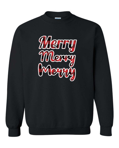 Merry Merry Merry Buffalo Plaid Unisex Adult Long Sleeve Crewneck Sweatshirt Merry Merry Merry Buffalo Plaid Unisex Adult Long Sleeve Crewneck Sweatshirt