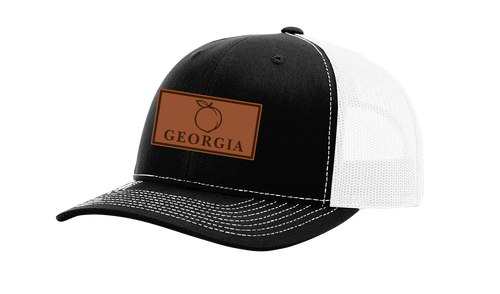 Heritage Pride Laser Engraved Leather Patch Georgia Peach Mesh Back Trucker Hat Heritage Pride Laser Engraved Leather Patch Georgia Peach Mesh Back Trucker Hat