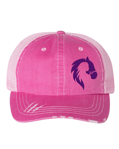 Women's Equestrian Embroidered Horse Distressed Trucker Hat Women's Equestrian Embroidered Horse Distressed Trucker Hat