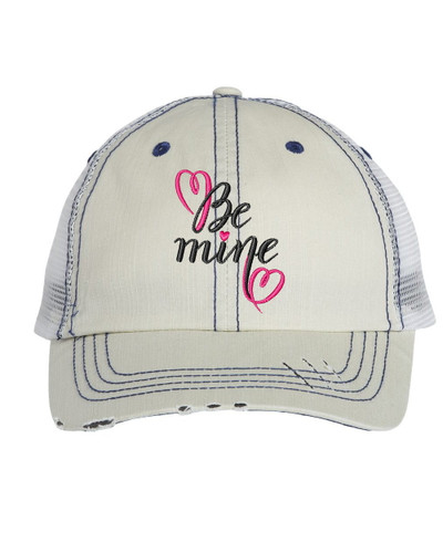 Women's Valentine's Day Embroidered Distressed Trucker Hat Women's Valentine's Day Embroidered Distressed Trucker Hat