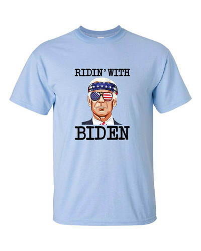 Funny Policial Ridin' With Biden Joe Biden in Sunglasses American Flag Short Sleeve T-shirt