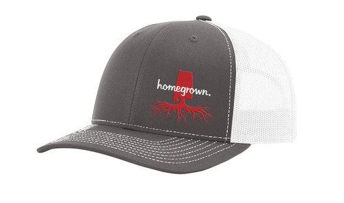 Heritage Pride Men's Homegrown Roots State Pride Embroidered Charcoal With White Mesh Back Trucker Hat