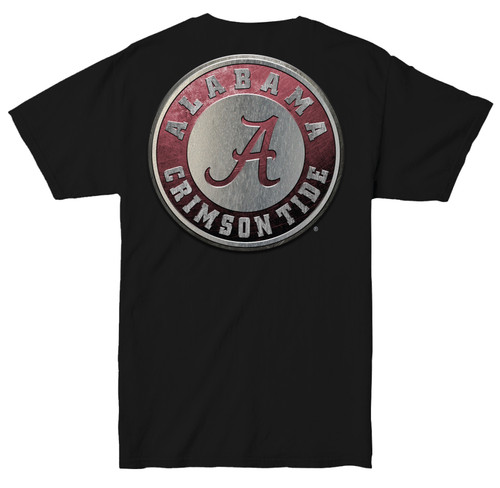 New World Graphics NCAA University of Alabama Black Metal Round Logo Adult Unisex Short Sleeve T-Shirt