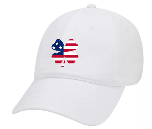 Men's Golf American Flag Lucky Clover Embroidered Twill Unstructured Hat with Adjustable Metal Buckle Back