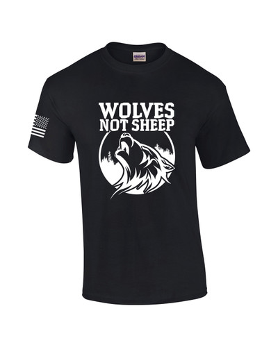 Men's Wolves Not Sheep Howling Wolf Head Patriotic American Flag Sleeve T-shirt Men's Wolves Not Sheep Howling Wolf Head Patriotic American Flag Sleeve T-shirt