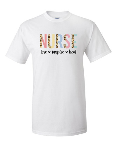 Nurse Appreciation T-shirt Nurse Love Inspire Heal Cheetah Print Healthcare Worker Graphic Tee