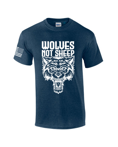 Men's Wolves Not Sheep T-shirt Snarling Wolf Head Patriotic American Flag Sleeve T-Shirt Men's Wolves Not Sheep T-shirt Snarling Wolf Head Patriotic American Flag Sleeve T-Shirt