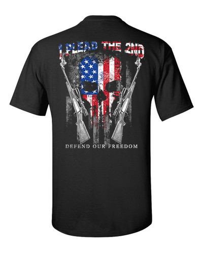 I Plead The Second American Flag Skull Defend Our Freedom Adult Unisex Short Sleeve T-shirt