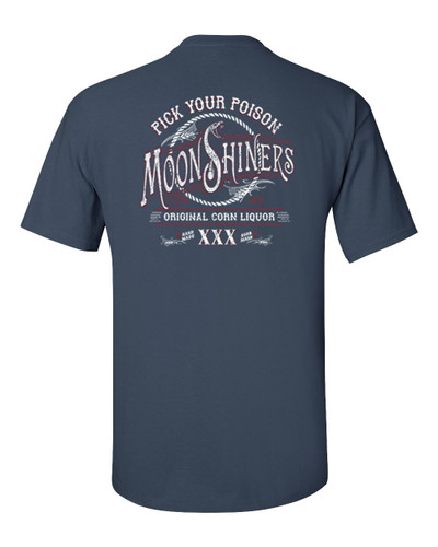Moonshiners Pick Your Poison Liquor Alcohol Adult Unisex Short Sleeve T-shirt